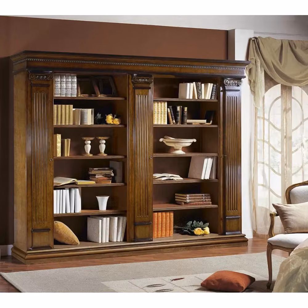 Libreria classica in legno di faggio color marrone con 3 porte e 22 ripiani Mobili 2G L: 306 cm, P: 52 cm, H: 240 cm – 4