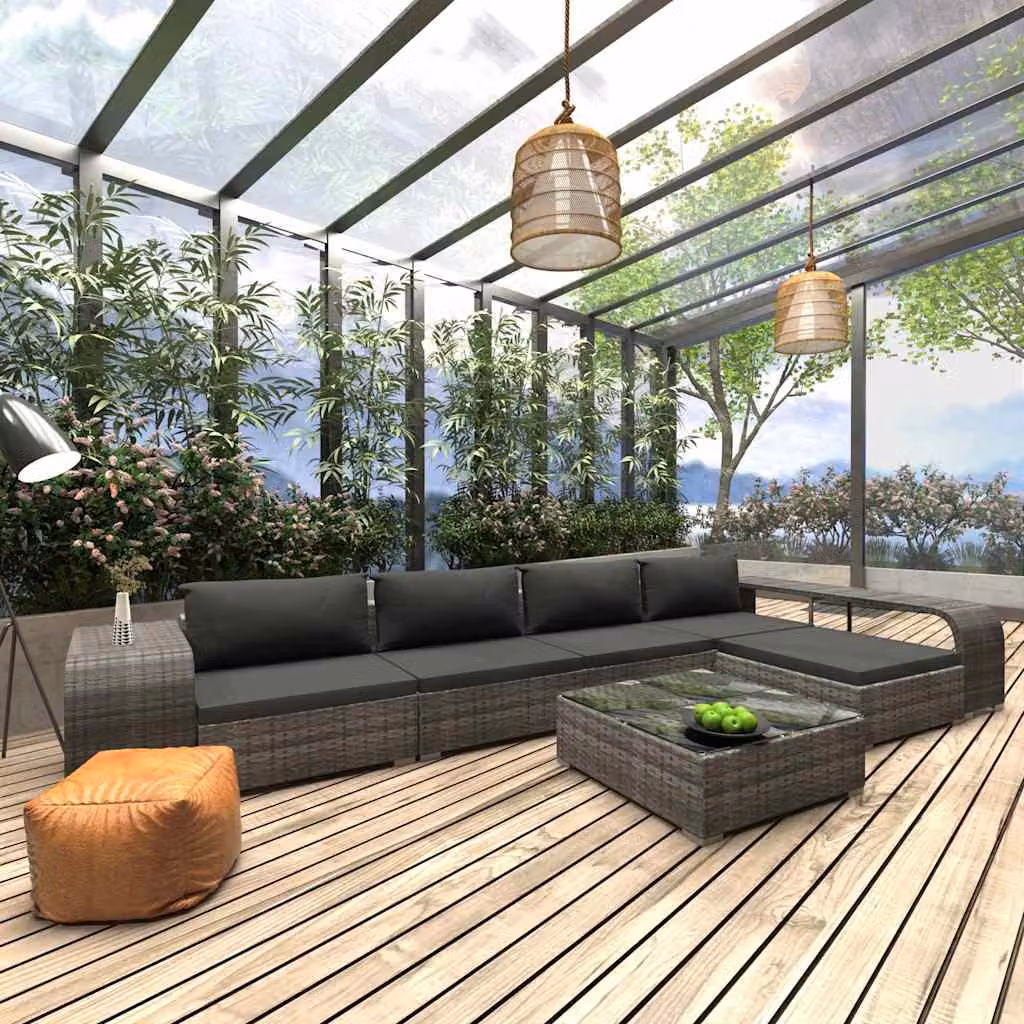 Set Divani da Giardino vidaXL 8 pz in Polyrattan Grigio con Cuscini e Tavolino da Esterno