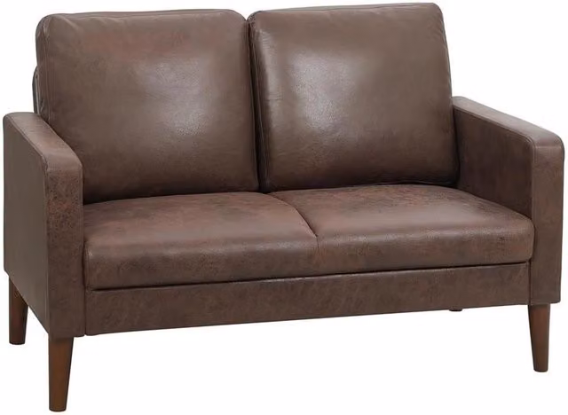 DIVANO 2 POSTI MODERNO CON RIVESTIMENTO IN TESSUTO EFFETTO PELLE TRASPIRANTE E GAMBE IN LEGNO, 130X78X85 CM, MARRONE SCURO