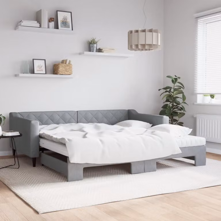 Maison Exclusive - Divano letto estraibile con materasso grigio chiaro 100x200 cm in tessuto