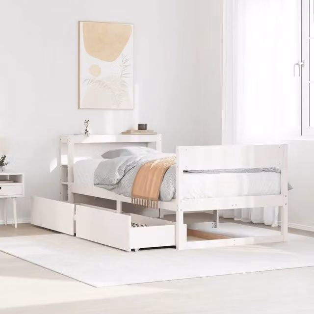 Letto senza Materasso Bianco 75x190 in Legno Massello di Pino 3306406