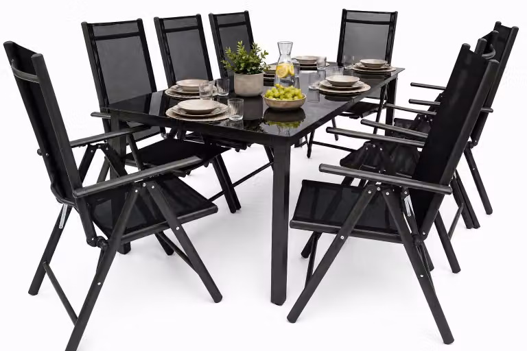 Set mobili da giardino da 9 pezzi | gruppo posti a sedere gruppo da pranzo | 1xtable, 8x sedie | dimensioni del tavolo ca. H. 76 x W. 189 x D. 90 cm | Set Giardino – Sedie 189 SW