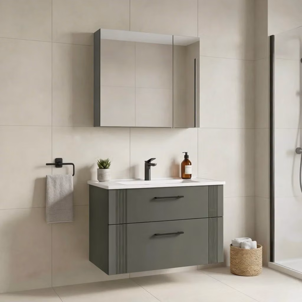 Set mobile lavabo con specchio Bari 85 v2 Hanah Home Verde opaco L/P/H: 85 x 45 x 55 cm – 2