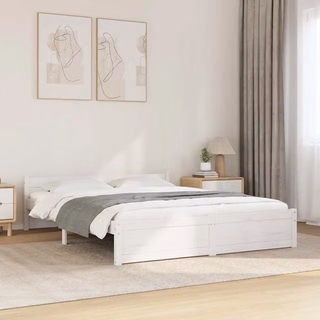 Letto King Size vidaXL in Legno Massello di Pino Bianco con Doghe Rigide L/P/H: 205.5 x 150 x 51 cm
