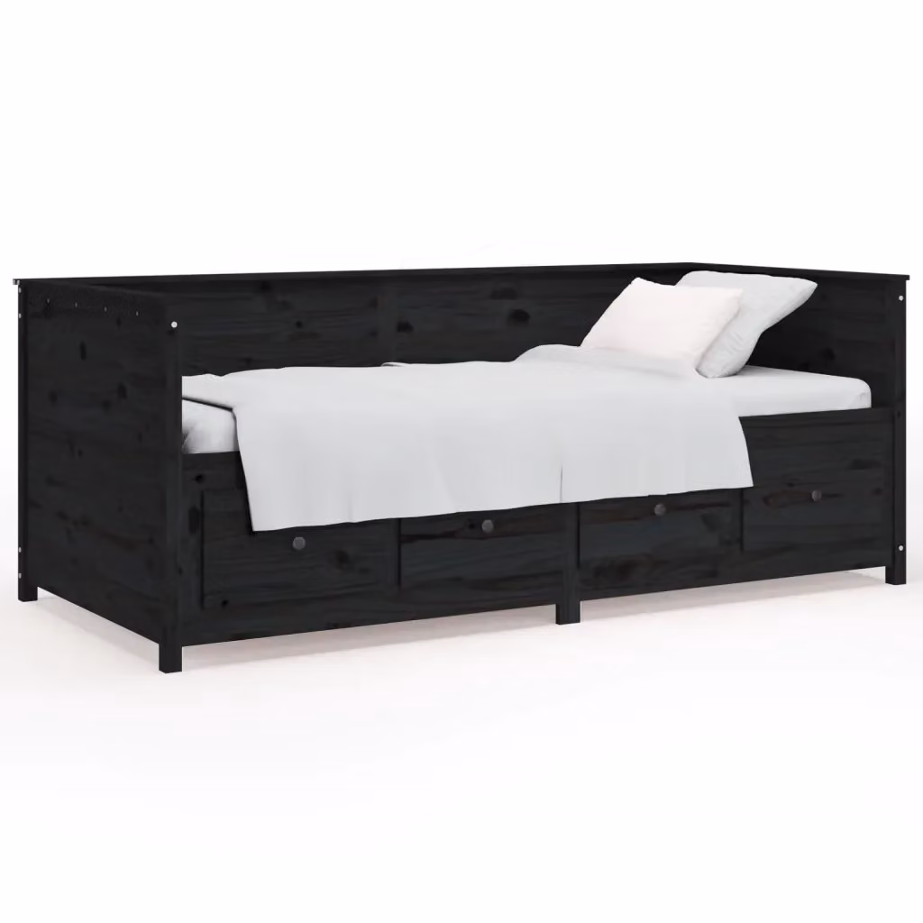 Letto singolo con cassetti vidaXL in legno massello di pino nero L/P/H: 190 x 90 x 80 cm – 2