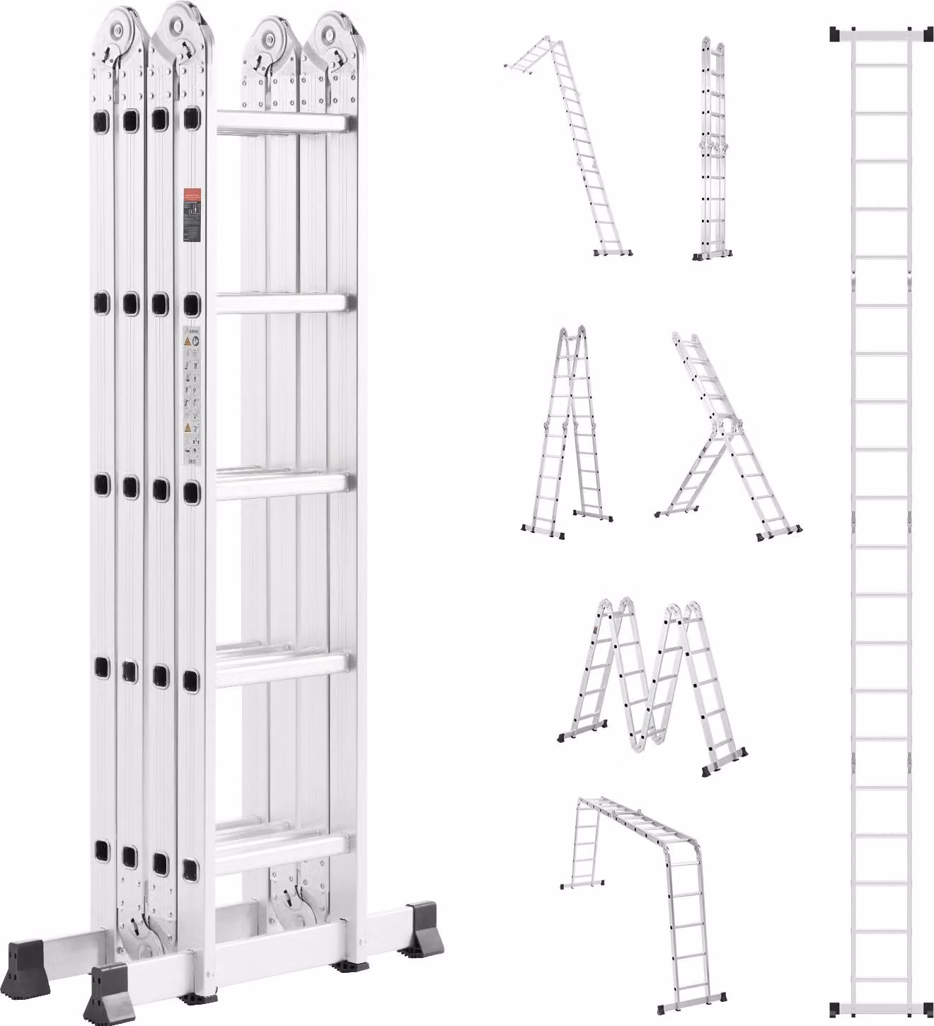 SucceBuy Scala pieghevole 7 in 1, 5 gradini, sbraccio di 6,8 m, in metallo per interni ed esterni