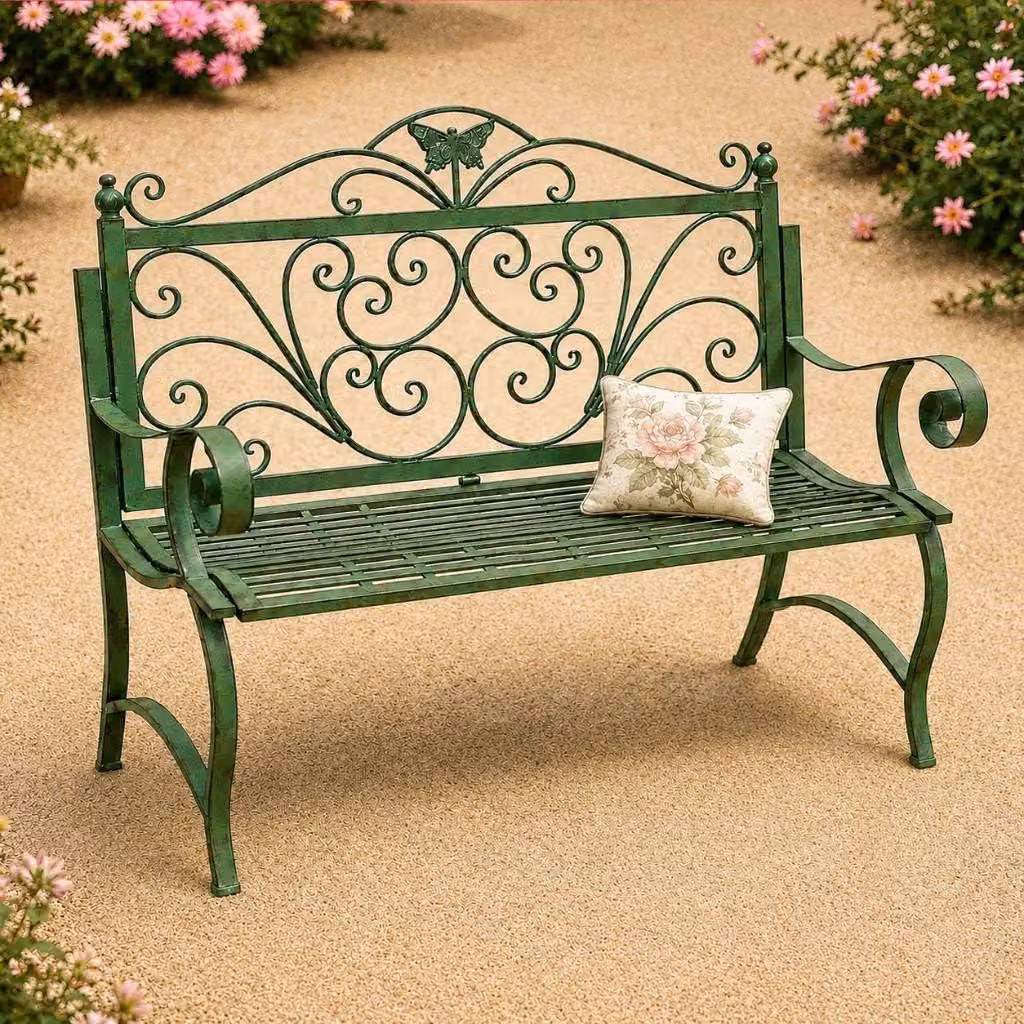 Panca da giardino, due posti - finitura verde anticata - metallo