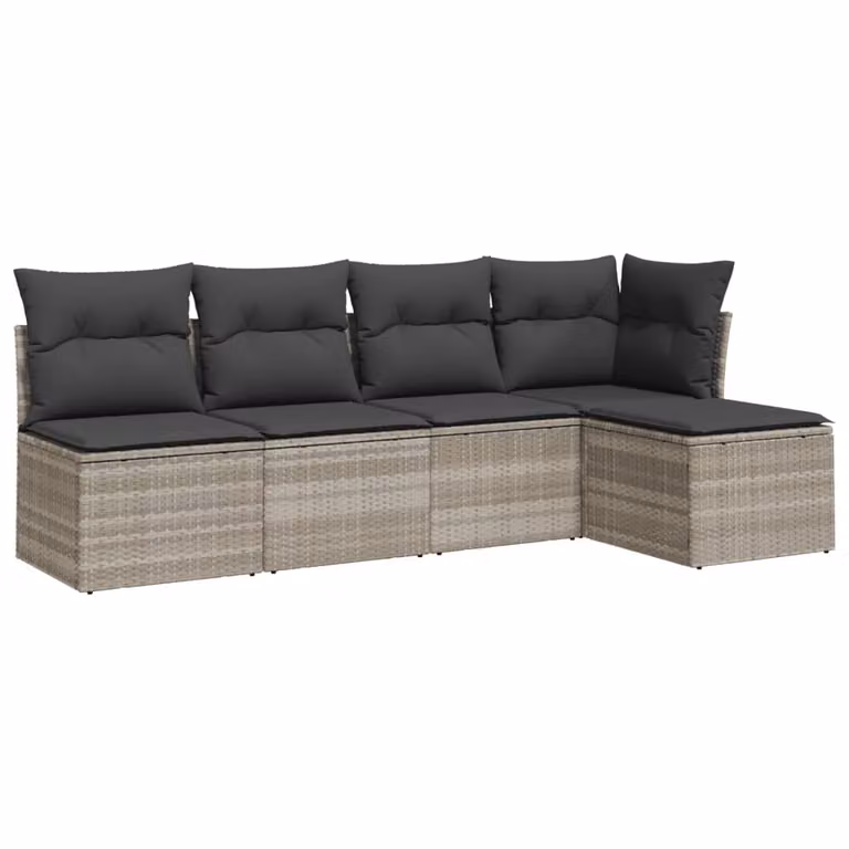 Set Divano da Giardino 5pz con Cuscini Grigio Chiaro Polyrattan
