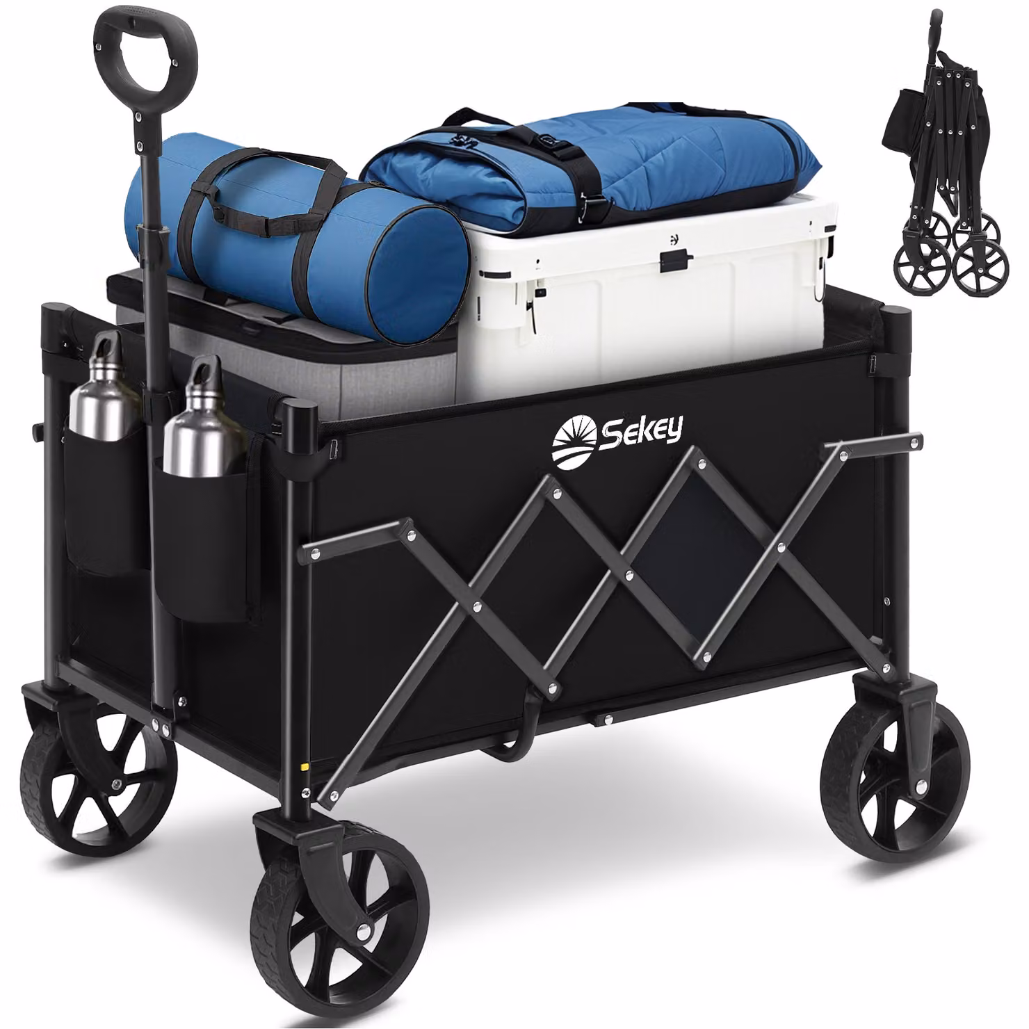Carretto a mano Sekey, carretto pieghevole a 4 ruote, 80 kg / 60 l, nero