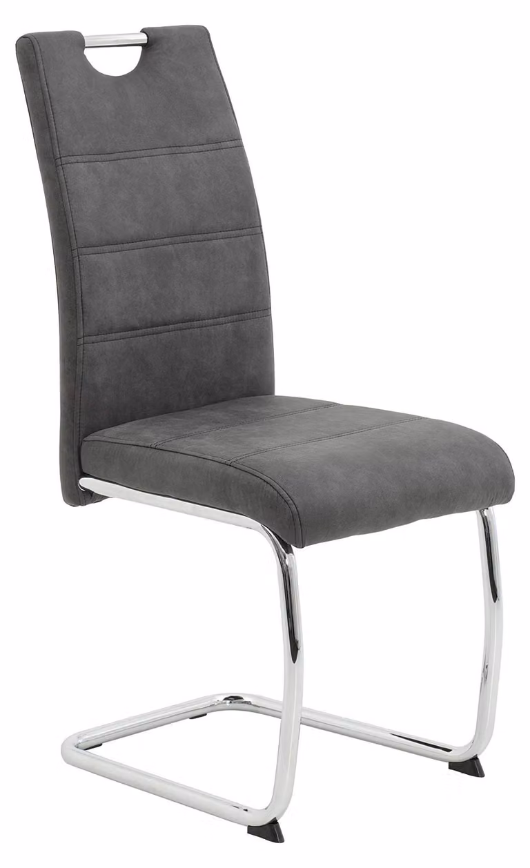 Sedia a dondolo vintage, rivestimento grigio antracite, struttura in cromo, portata massima 120 kg