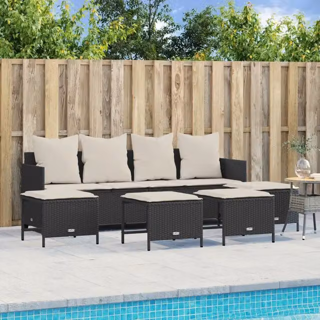 Set Divani da Giardino 5 pz con Cuscini in Polyrattan Nero 3261557