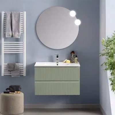 Mobile bagno sospeso Inbagno Giava verde salvia con frontale cannettato e ante soft-close