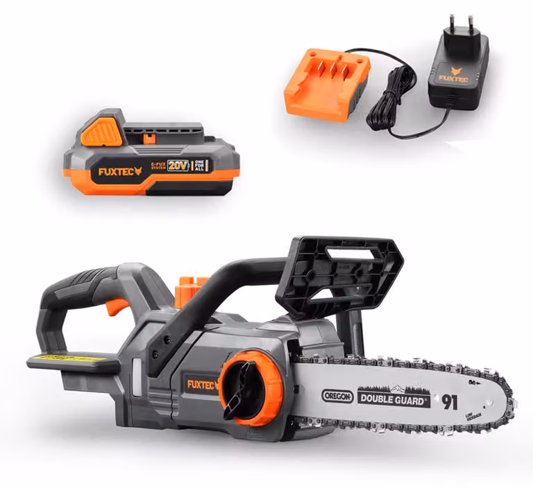 Motosega a batteria FUXTEC FX-E1KS20 SET 1 - 20V | lunghezza lama 25 cm | 3,4 kg | 5m/s | 40 maglie motrici | con batteria 2Ah | con caricatore 1A