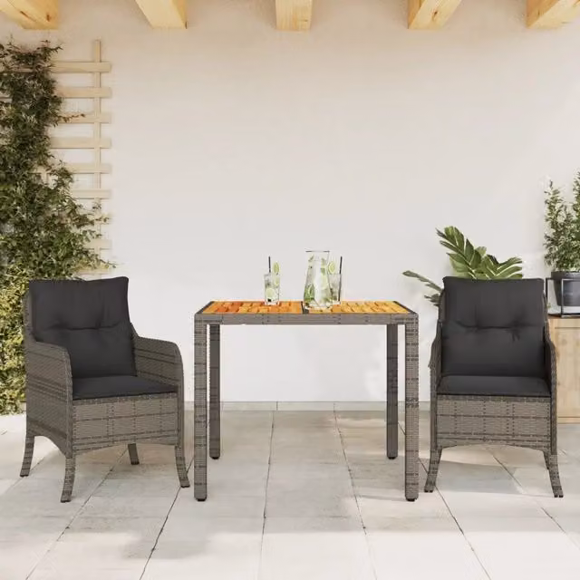 Set da Pranzo da Giardino 3 pz con Cuscini in Polyrattan Grigio 3211872