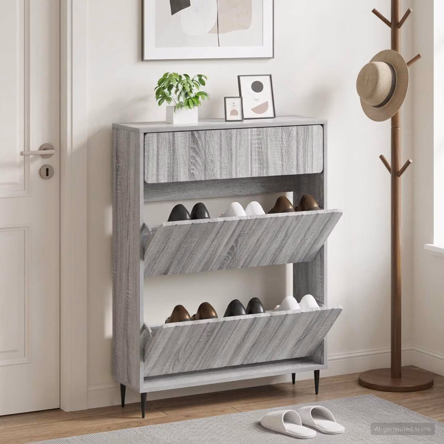 Mobile porta scarpe vidaXL ZWOLLE grigio in legno e MDF L: 78 cm, P: 24 cm, H: 103 cm