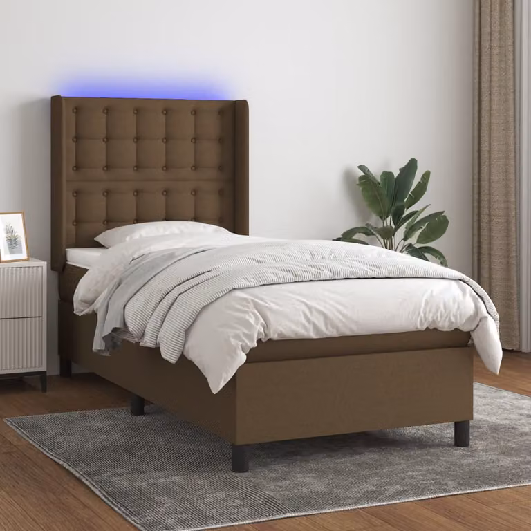 Letto con Materasso e Illuminazione LED vidaXL in Tessuto Marrone Scuro L/P/H: 190 x 90 x 33 cm