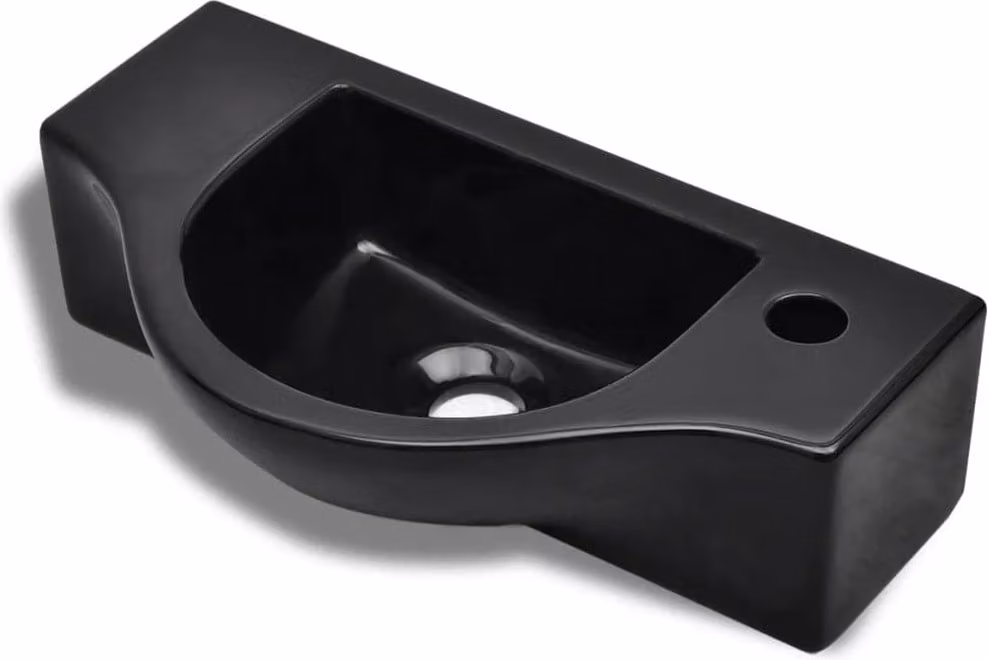 Lavandino Bagno in Vetroceramica Nera con Foro per Rubinetto