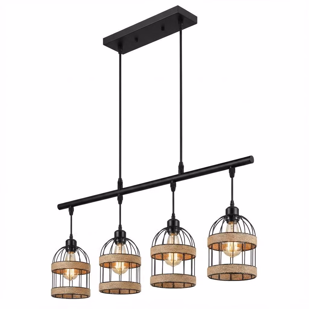 Lampada a sospensione da 80 cm per tavolo da pranzo, nera, a 4 luci, per isole da cucina e banconi da bar; lampada moderna in metallo con attacco E27, design industriale e stile retrò, lampada da sala da pranzo