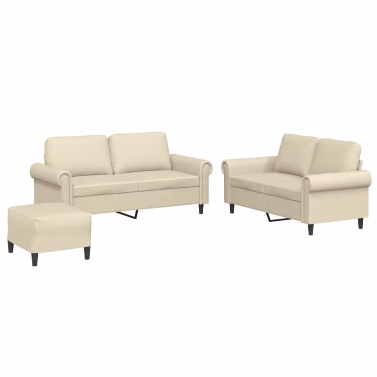 Set di Divani 3 pz con Cuscini crema in Pelle finta