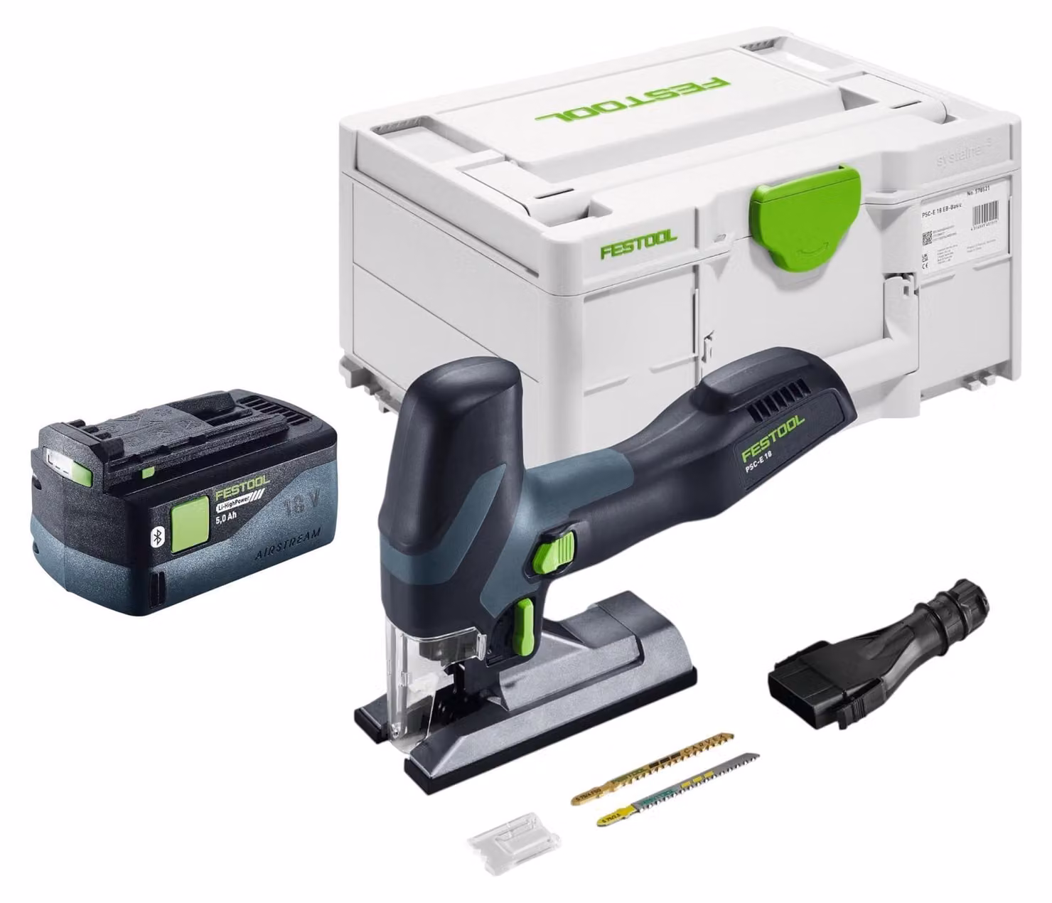 Festool PSC-E 18 EB-Basic Seghetto alternativo a batteria 18 V 40 mm + 1x batteria 5,0 Ah + Systainer - senza caricabatterie