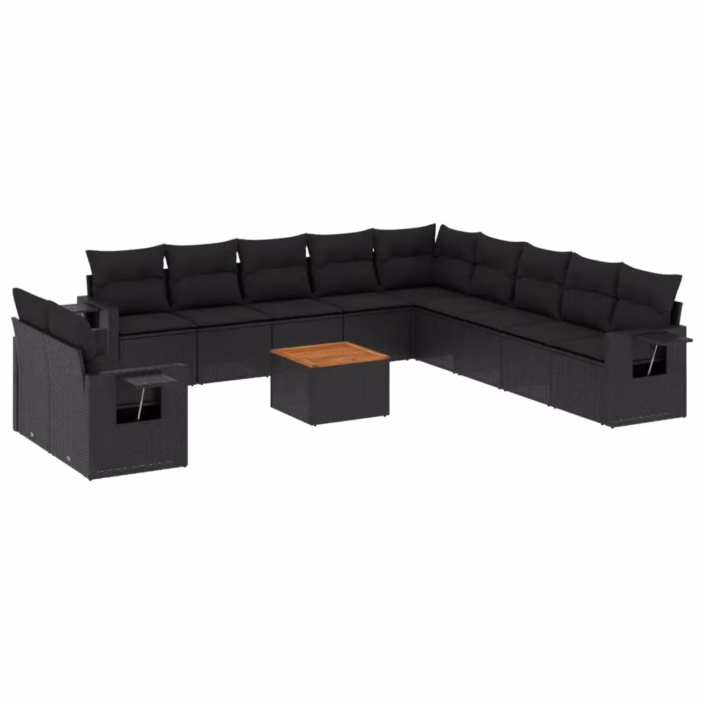 vidaXL Set Divani da Giardino a L 12 pz in Polyrattan Nero con Cuscini e Tavolino da Esterno – 2