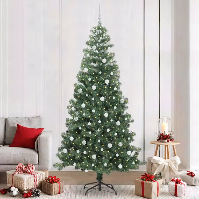 Albero di Natale moderno vidaXL verde in PVC con luci LED bianco caldo, Altezza: 240 cm