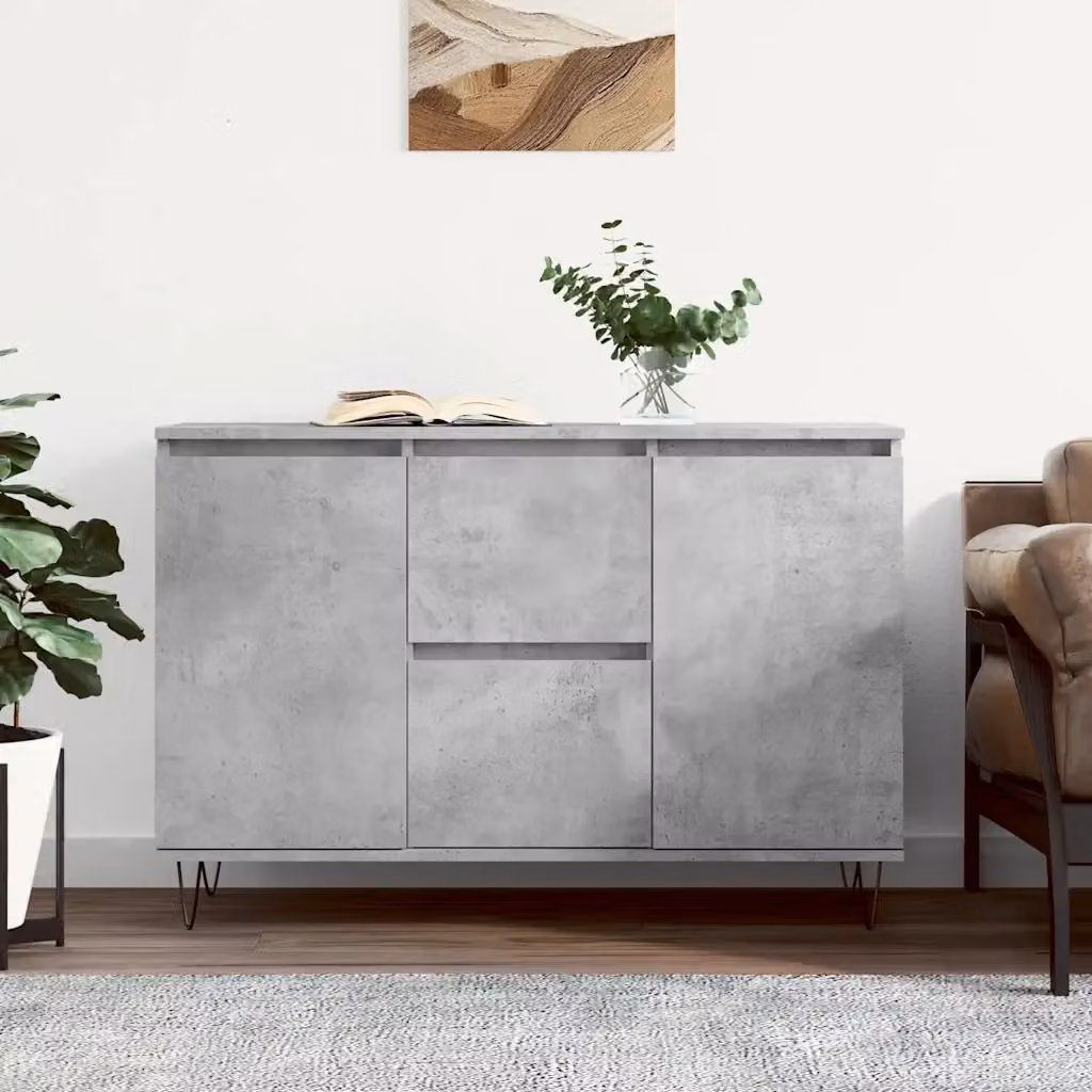 Credenza moderna in legno multistrato e metallo Grigio Cemento L: 101,5 cm, P: 35 cm, H: 70 cm – 2