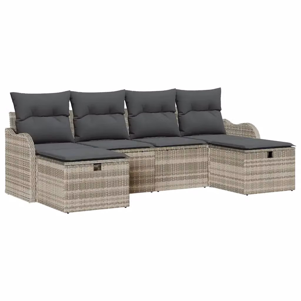 Set di divani da giardino vidaXL a forma di U con 6 posti, colore grigio, in rattan e metallo con cuscini inclusi – 2