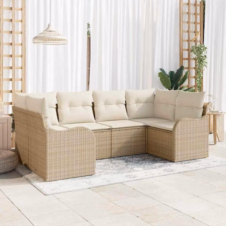 Maison Exclusive - Set Divano da Giardino 6 pcs Beige e bianco Poly Rattan