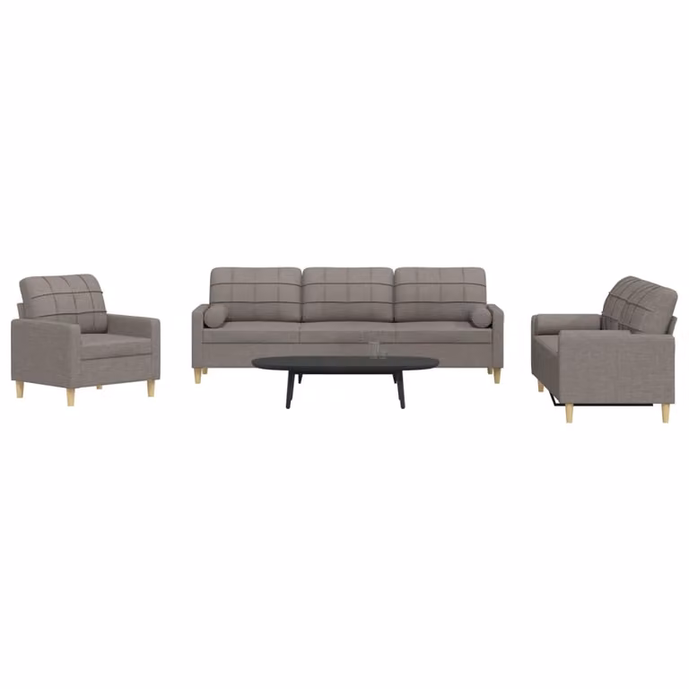 Set di Divani 3 Pezzi vidaXL in Tessuto Beige e Grigio con Cuscini Decorativi e Struttura in Metallo per Soggiorno