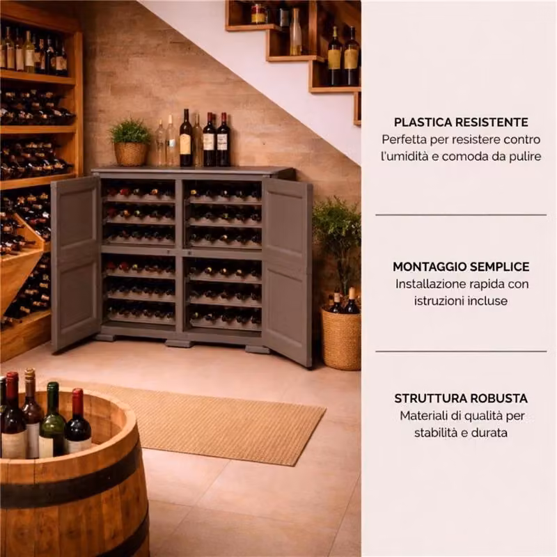 Armadio portabottiglie Tontarelli con anta liscia, cantinetta modulare chiusa per soggiorno e zona pranzo, colore marrone Wengé, L: 79 cm, P: 43 cm, H: 85,5 cm – 2