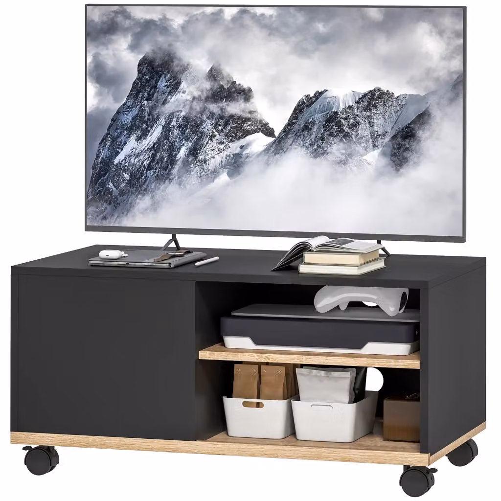 Mobile TV Xylo con ruote nero L: 80 cm, P: 45 cm, H: 41 cm – 2