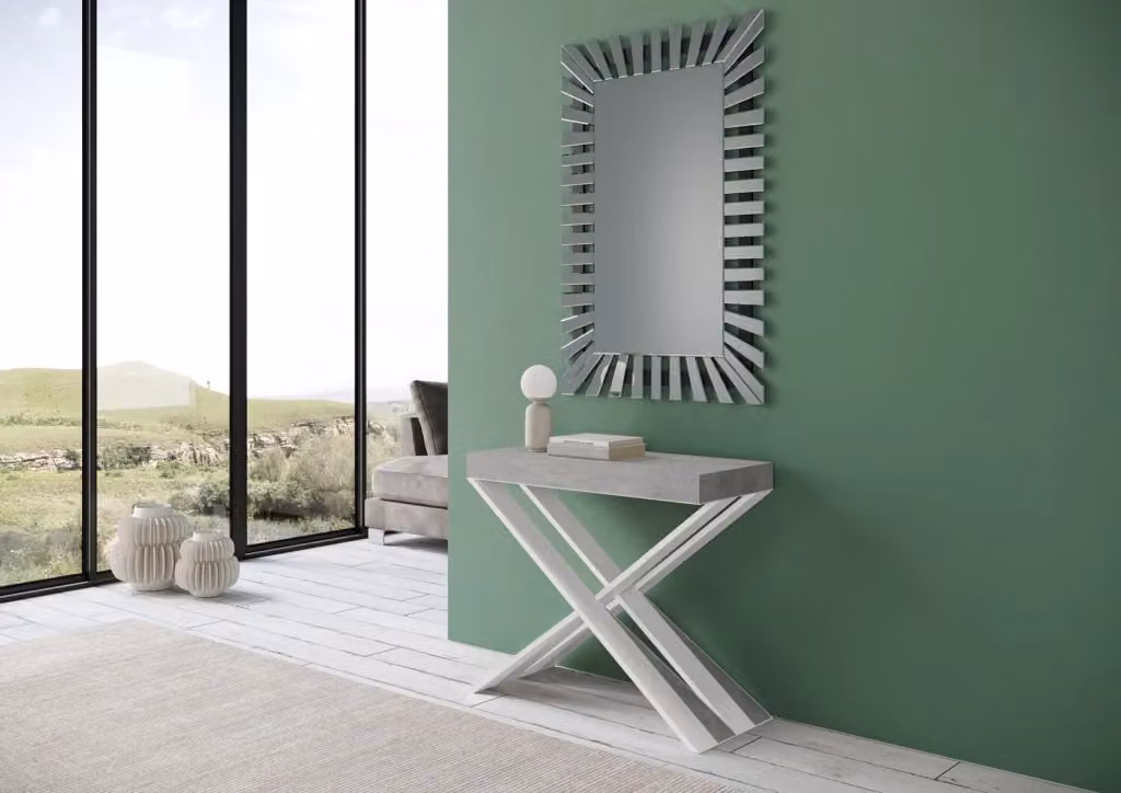 Consolle allungabile Diagis Small in effetto cemento con telaio bianco L: 90-196 cm, P: 40 cm – 2