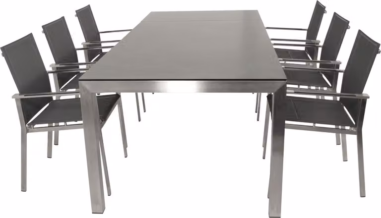 Set SYDNEY di DEGAMO, 7 pezzi, acciaio inossidabile spazzolato (6 poltrone, 1 tavolo allungabile)