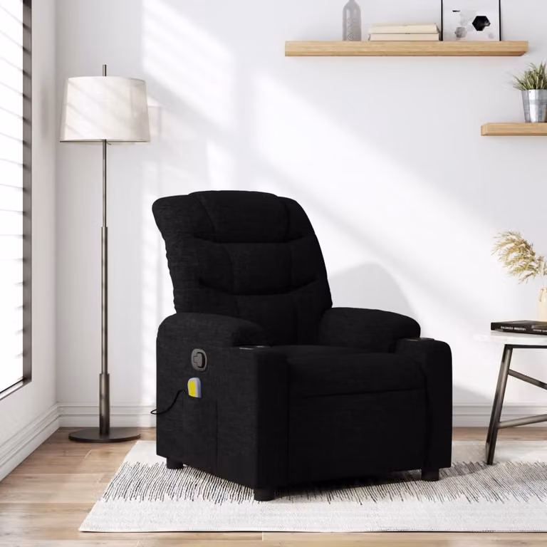 vidaXL Poltrona reclinabile relax in tessuto nero con braccioli e leva manuale