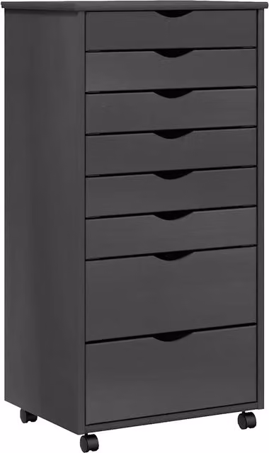 Armadio contenitore su ruote in legno di pino grigio per soggiorno, cucina o ufficio, L: 53 cm, P: 39 cm, H: 103 cm