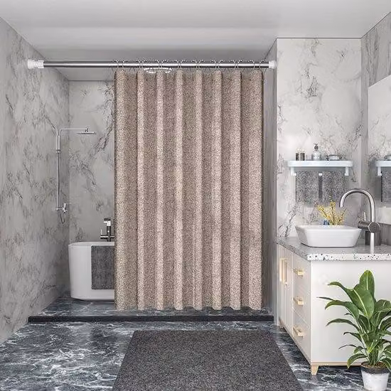 Tenda da bagno con funzione protettiva - Tenda protettiva per vasca da bagno - Design impermeabile - Tessuto effetto lino con motivo marrone - Dimensioni 250 x 180 cm