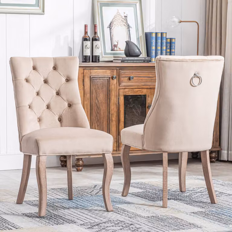 Flieks sedia da pranzo set di 2, sedie da cucina con schienale alto e gambe in legno massiccio, sedia da soggiorno in velluto sedia da pranzo imbottita, beige