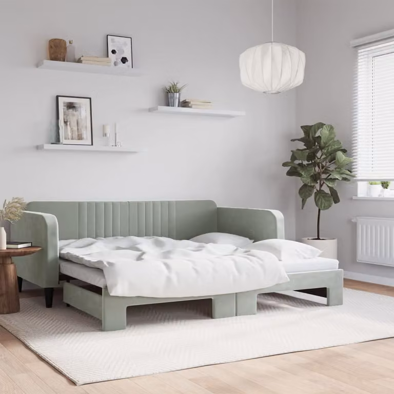 vidaXL Divano Letto Estraibile in Velluto Grigio con Cassetto per Soggiorno e Camera da Letto L/P/H: 213 x 100 x 75 cm
