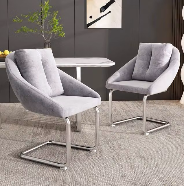 Set 2 sedie ULEVR in velluto grigio con struttura in metallo, portata 150 kg per sedia