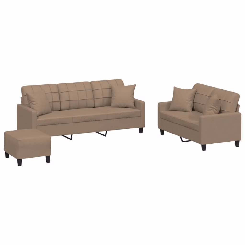 Set di Divani 3 pz con Cuscini Cappuccino in Pelle finta
