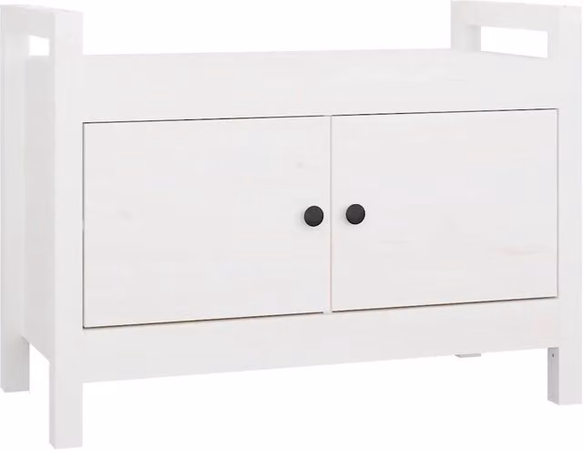 Panca da ingresso con portascarpe in legno massello di pino bianco stile rustico L 80 cm, P 40 cm, H 60 cm