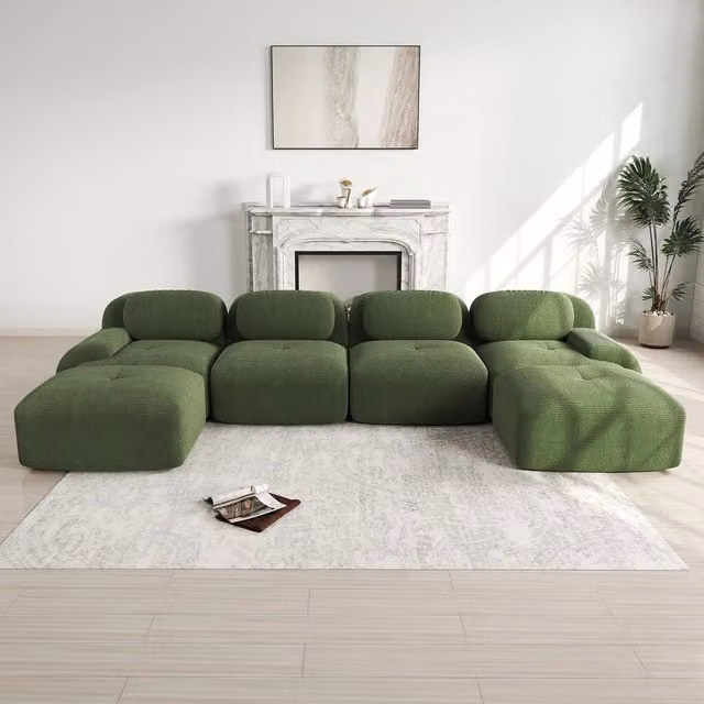 Divano 3 posti Minimal verde con braccioli e tessuto morbido L/P/H: 178 x 87,5 x 75 cm