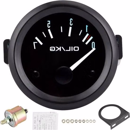Kit manometro per olio motore - Montaggio universale da 52 mm - 0-7 bar - Nero con LED bianco