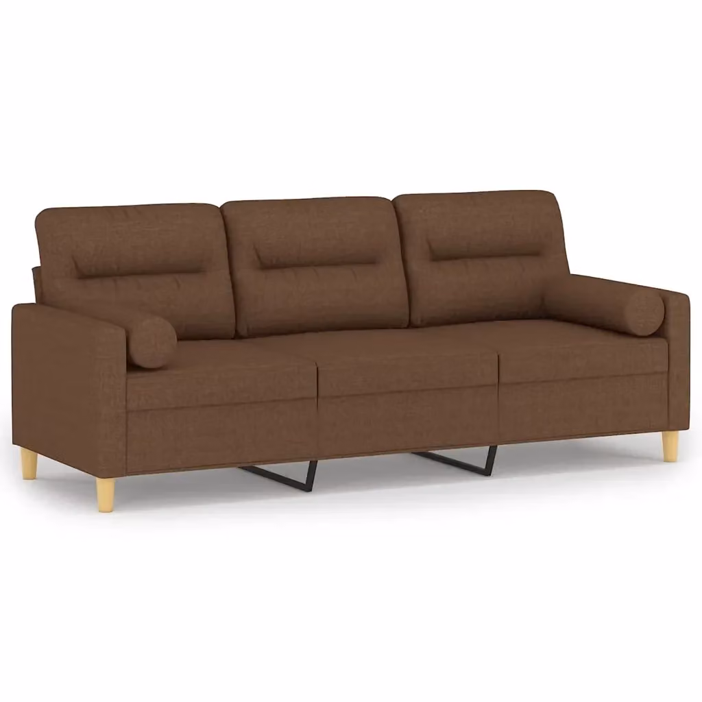 Divano a 3 posti moderno vidaXL in tessuto marrone con cuscini e coperture rimovibili L: 198 cm, P: 80 cm, H: 77 cm – 2