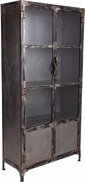 Vetrina Wanderlust Deco in metallo e vetro nero con ante in vetro, stile industrial, L: 90 cm, P: 40 cm, H: 190 cm – 1