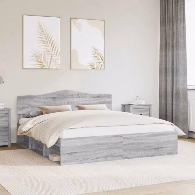 Struttura del letto-Giroletto Grigio Sonoma 200 x 200 cm Pino massello 998460