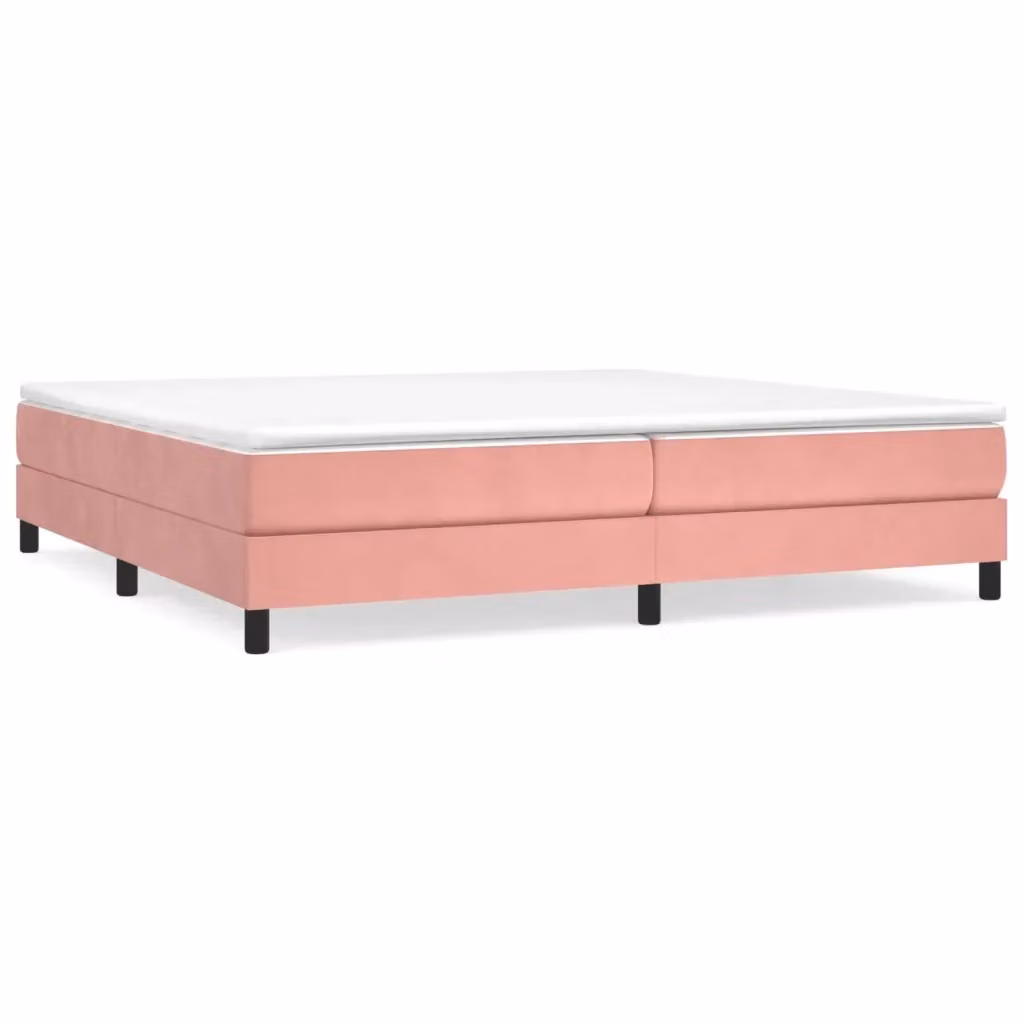 Letto matrimoniale con giroletto a molle e materasso ibrido vidaXL in velluto rosa e bianco L/P/H: 200 x 200 x 25 cm – 2