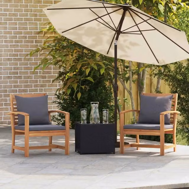 Set di 2 sedie da esterno in legno di teak con cuscini marroni e grigi per giardino e terrazzo L/P/H: 65 x 60 x 76,5 cm – 1