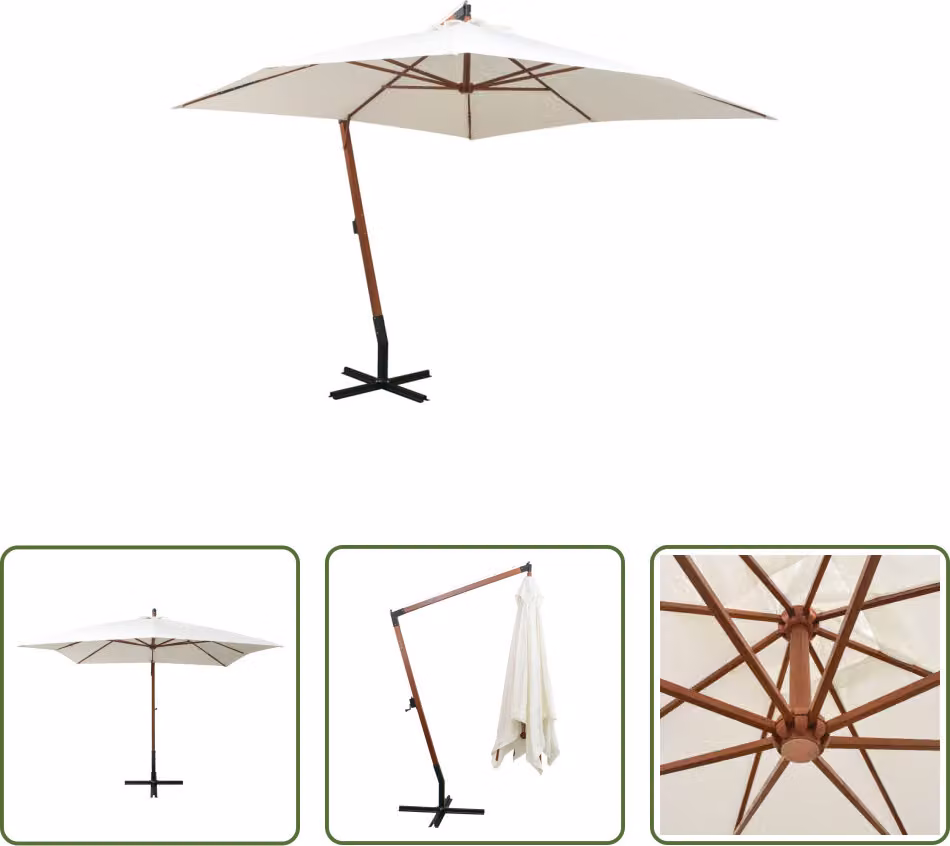 The Living Store Ampel ombrello 300x300 cm palo di legno bianco